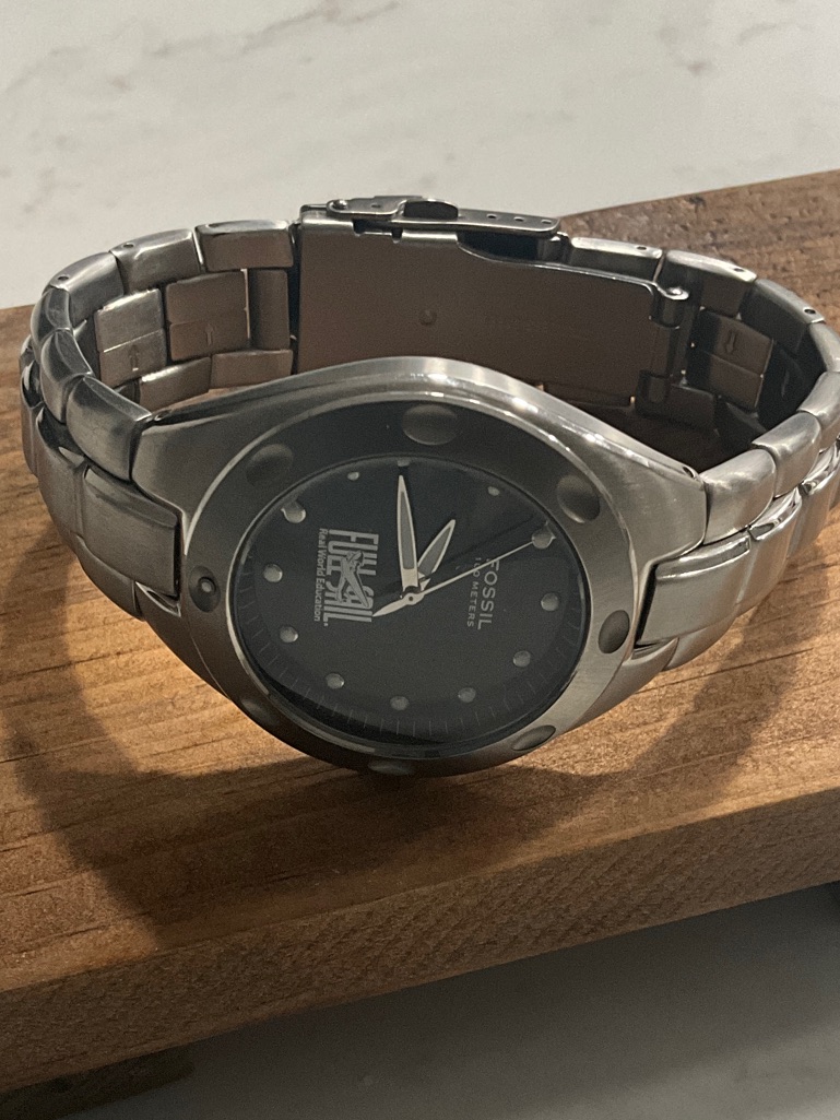 Fossil Silver Stainless Steel Watch With Black Dial